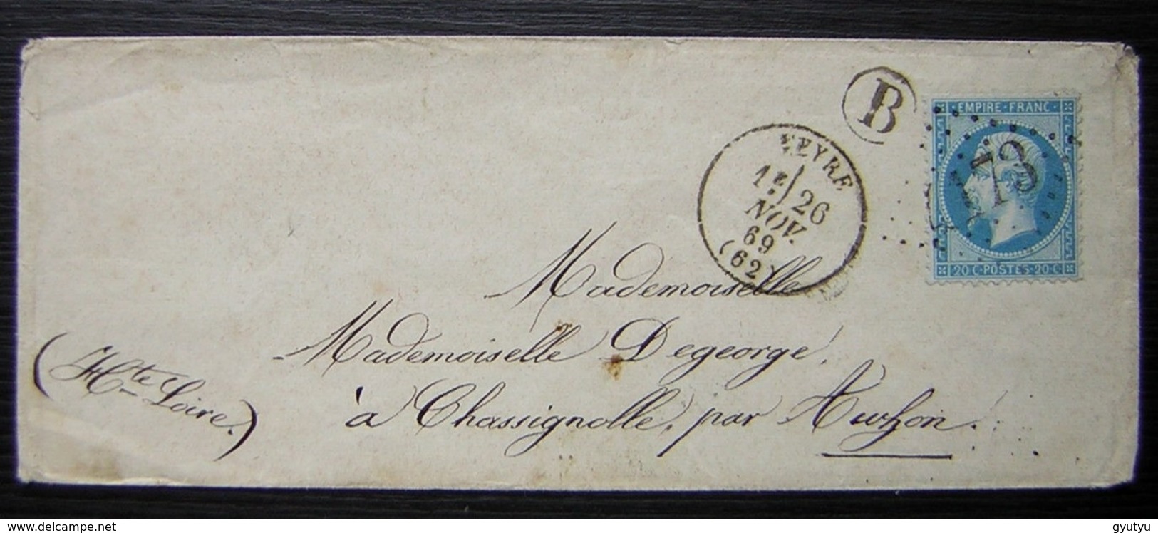 Veyre 1869 (Puy De Dôme) Gc 4173 Boîte Rurale B Lettre Pour Chassignolle Par Auzon - 1849-1876: Periodo Classico