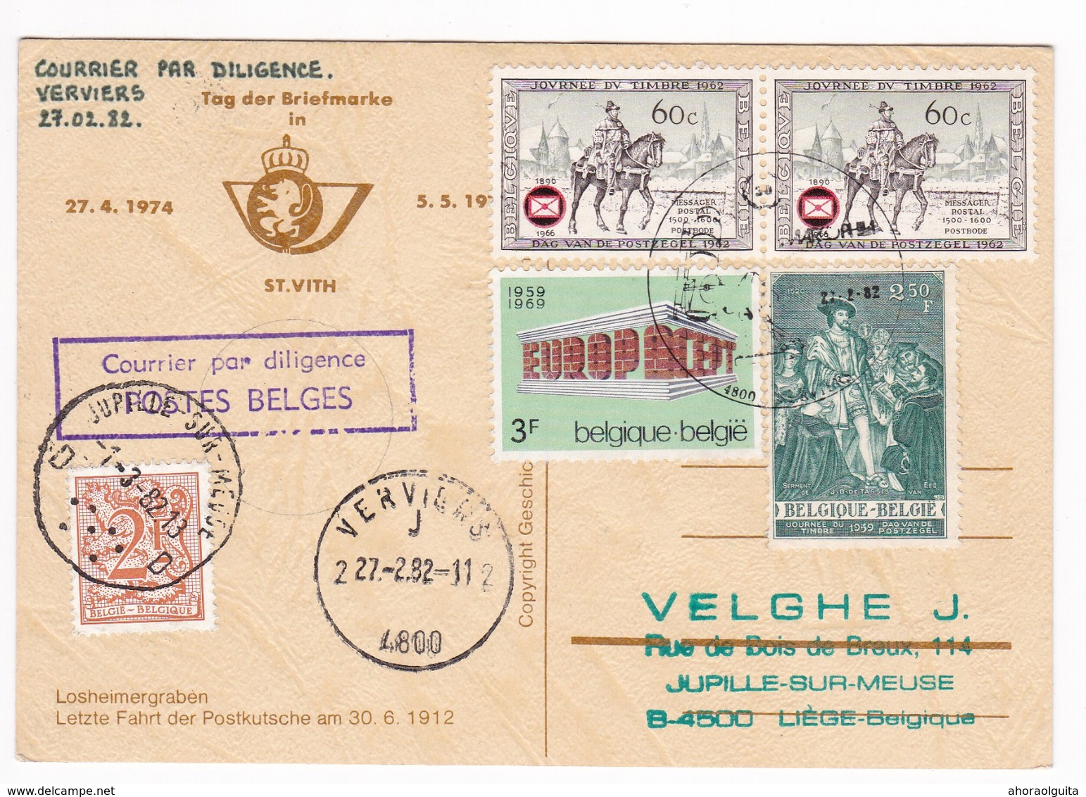 29/855 -- LOSHEIMERGRABEN Cantons De L'Est - Carte Souvenir Du Dernier Départ De La Diligence 1912 - PAR DILIGENCE 1982 - Bullange - Bullingen