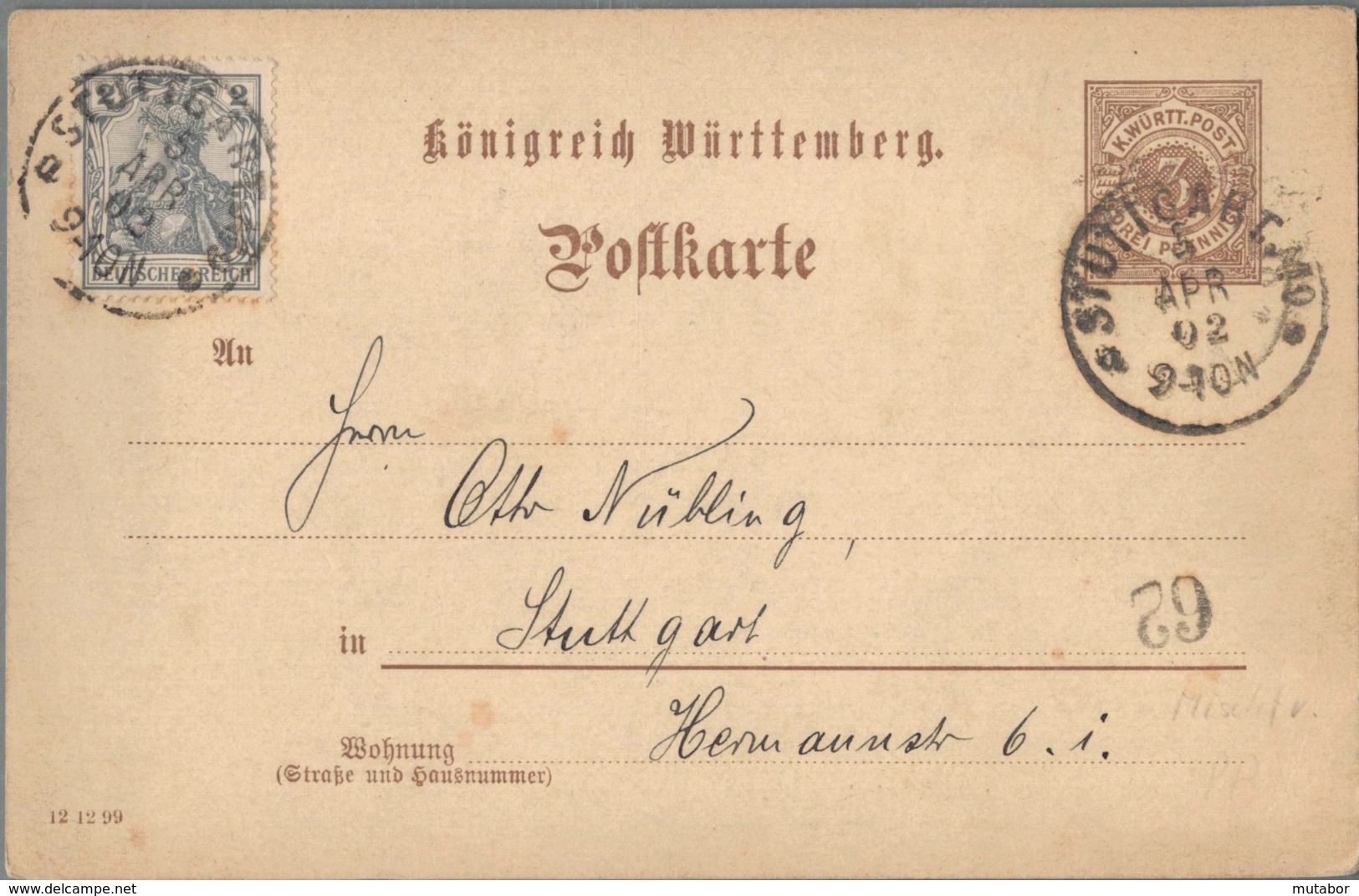 1902 STUTTGART 3 Pfg GS M. Zufr. - Sonstige & Ohne Zuordnung