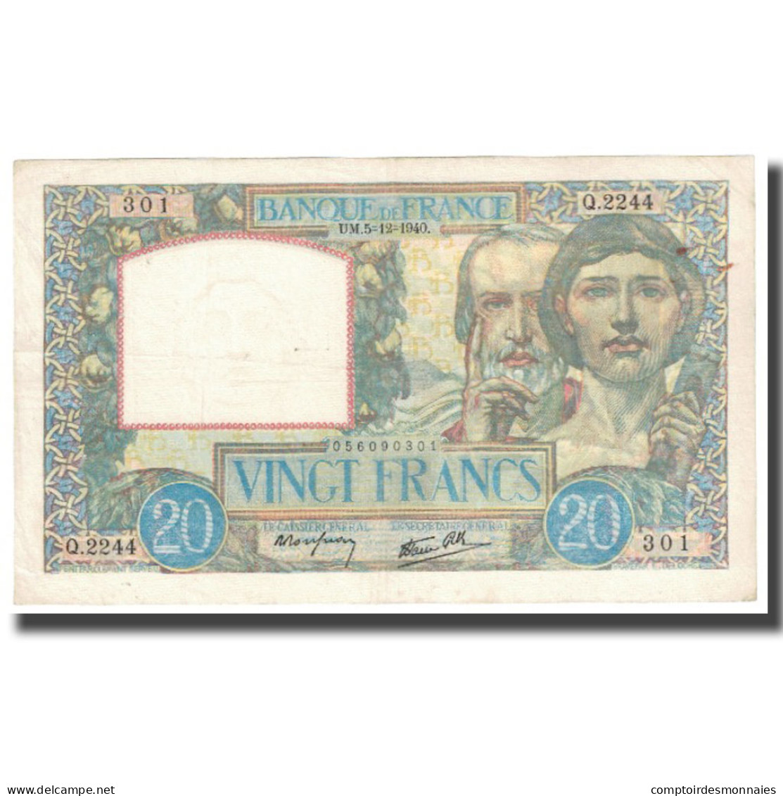 France, 20 Francs, Science Et Travail, 1940, 1940-12-05, SUP, Fayette:26.32 - 20 F 1939-1942 ''Science Et Travail''