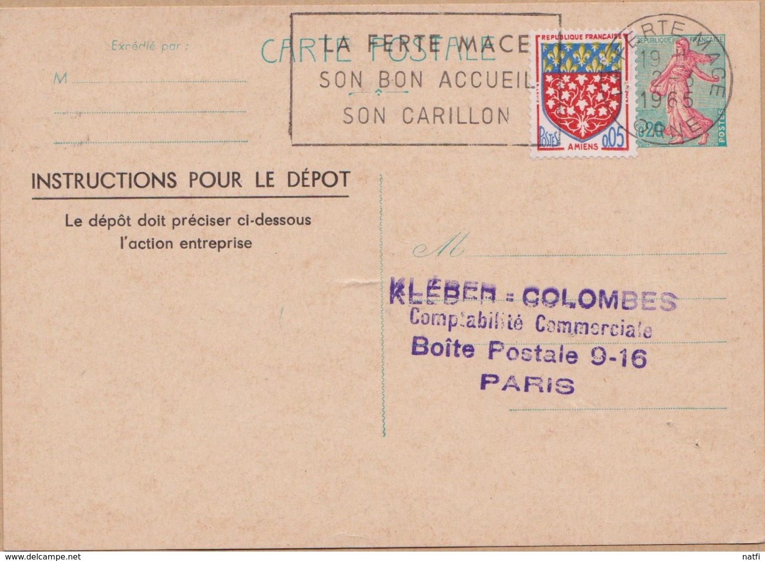 CARTE  TYPE  SEMEUSE LIGNEE DE PIEL 0.20C  1965  LA FERTE MACE - Cartes Postales Types Et TSC (avant 1995)
