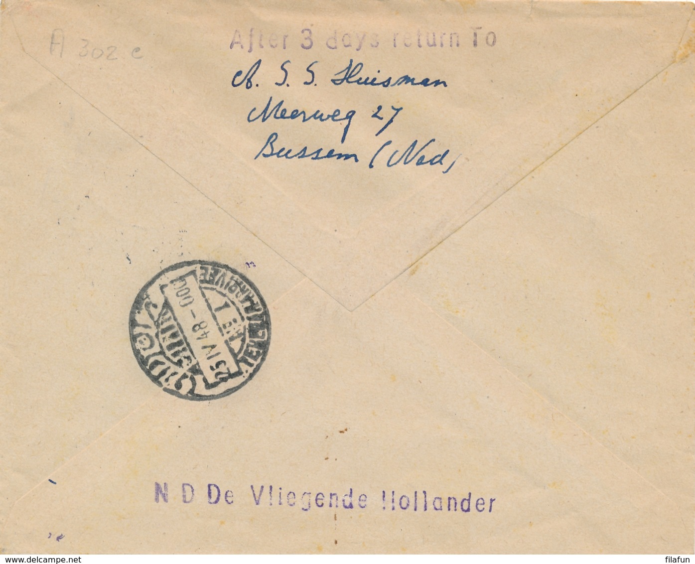 Nederland / Iran - 1948 - 30 Cent Wilhelmina Type Hartz Op Cover First Flight Amsterdam - Teheran - Luftpost