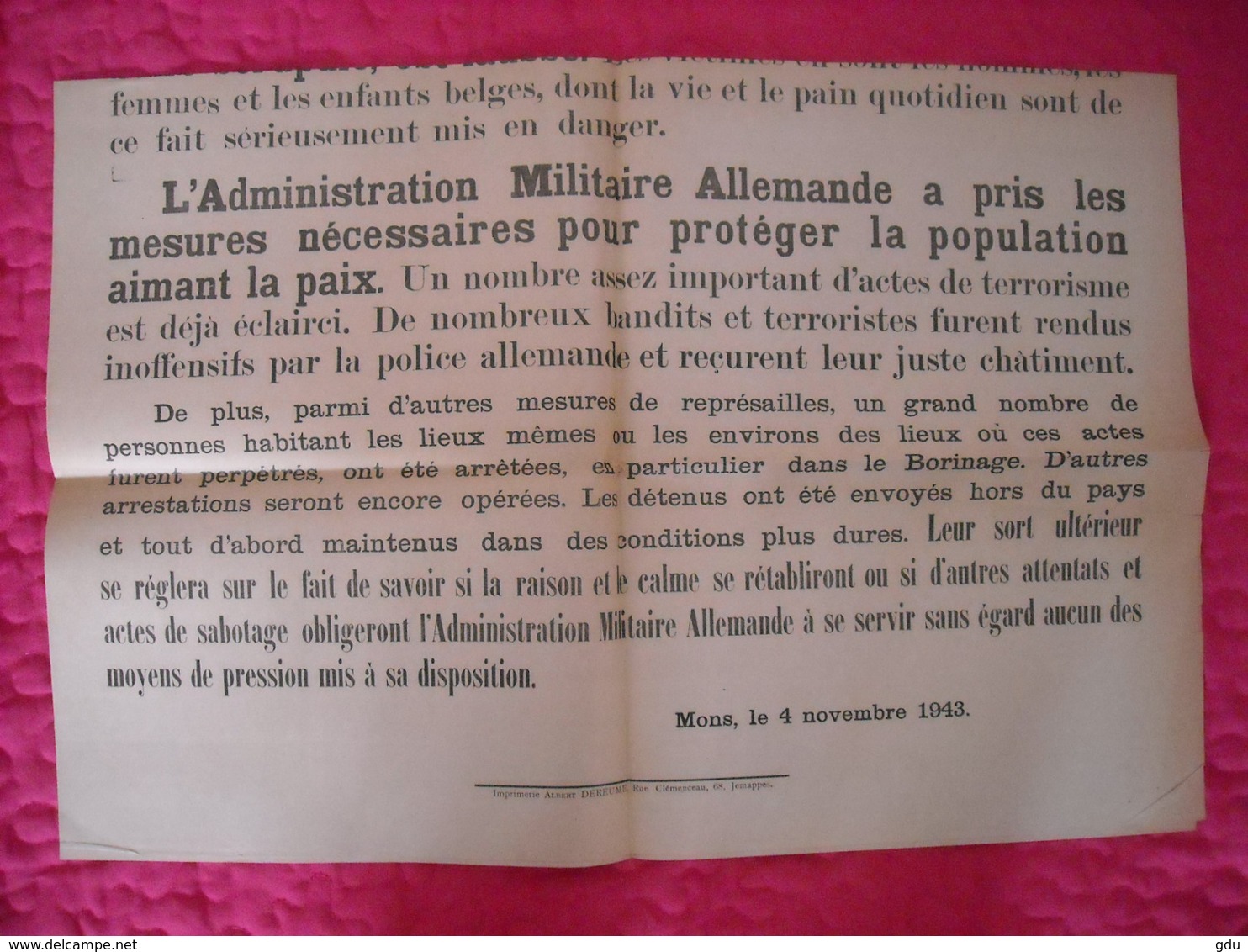 Avis Communal émanant Des Autorités Allemandes (attentats Et Sabotage) 1943 - 1939-45