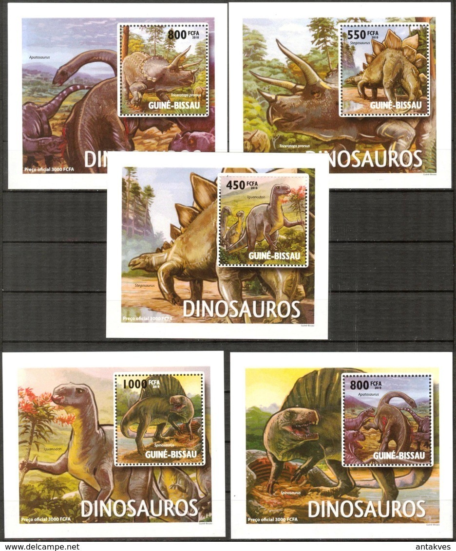 A{217} Guinea Bissau 2010 Dinosaurs 5 S/S Deluxe MNH** - Guinée-Bissau