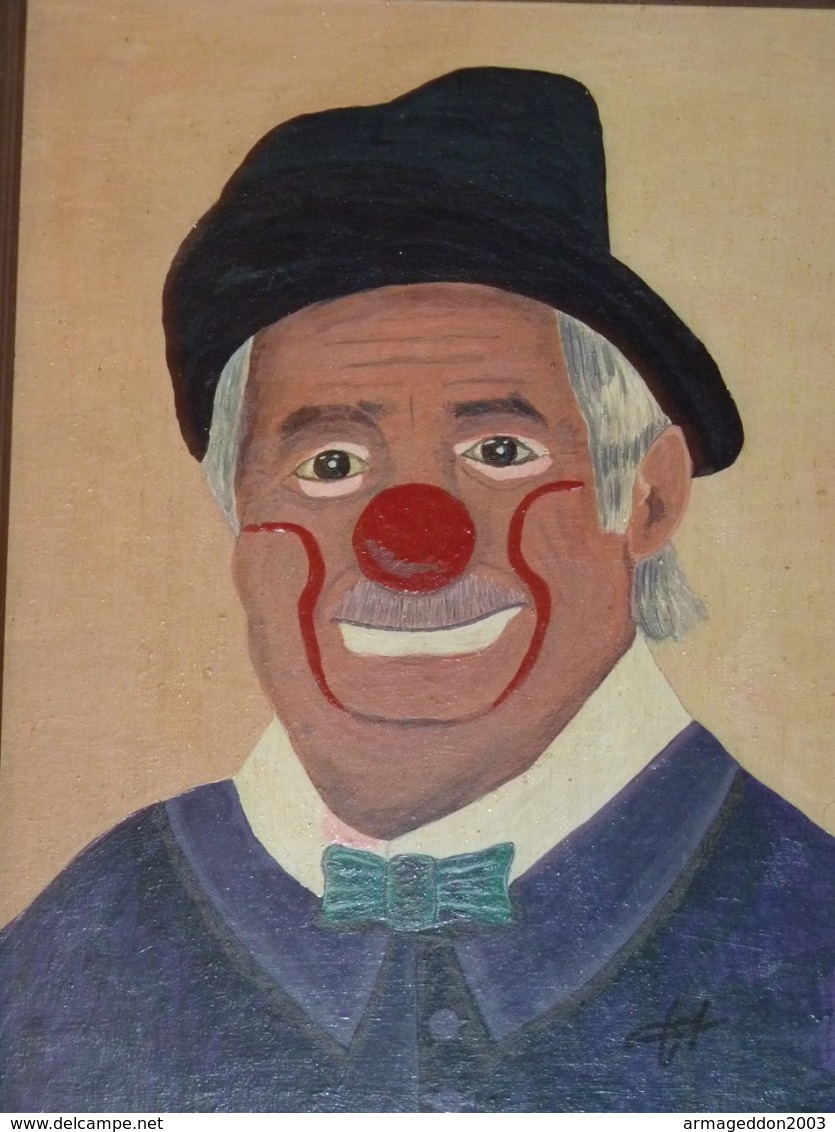 TABLEAU PEINTURE HUILE SUR BOIS PORTRAIT DE CLOWN Achille Zavatta SIGNE 1994 - Huiles