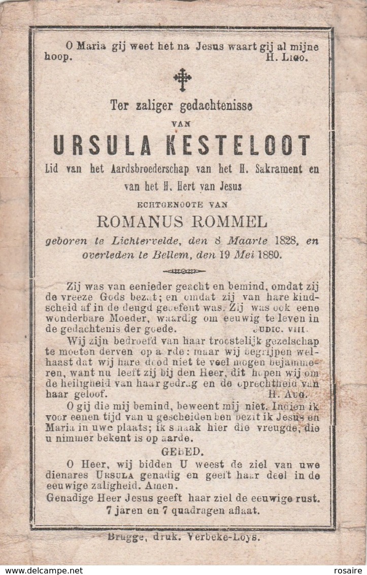 Ursula Kesteloot-lichtervelde 1828-bellem 1880-waarschijnlijk Rondom Gevouwen In Kerkboek Bewaard? - Devotion Images