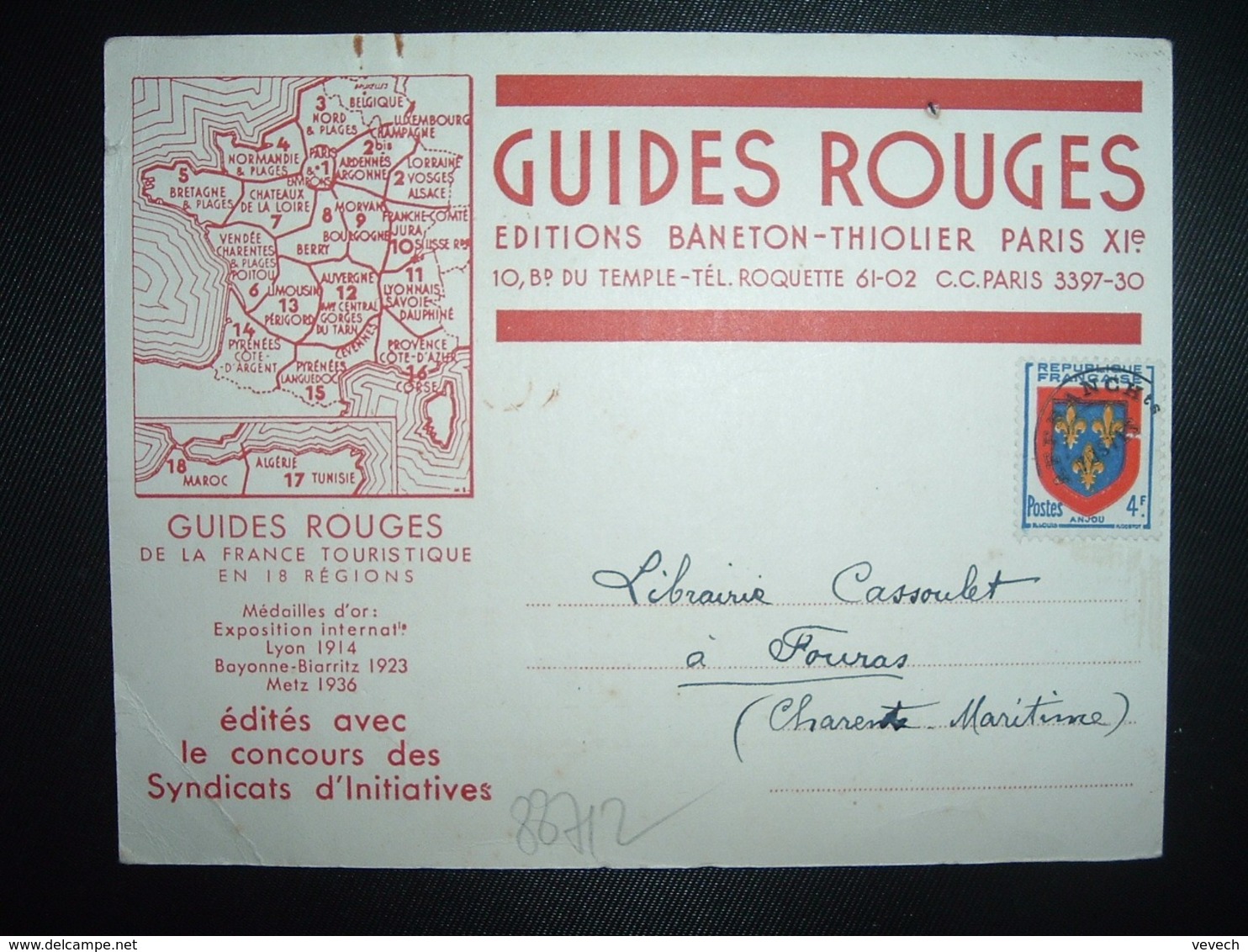 CP GUIDES ROUGES EDITIONS BANETON THIOLIER PARIS XIe Saison 1954 TP PREO ANJOU 4F - 1921-1960: Periodo Moderno