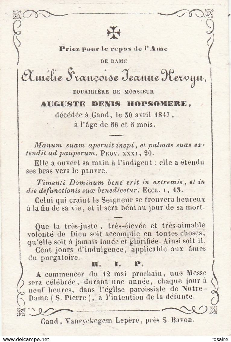 Amélie Francoise Jeanne Kervijn-douairière Auguste Denis Hopsomere-gand 1847 - Images Religieuses