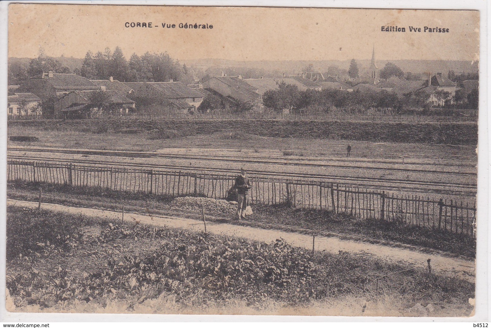 70 CORRE Vue Générale , Vue Sur La Ligne De Chemin De Fer Avec Personnage , Circulée En 1909 - Autres & Non Classés