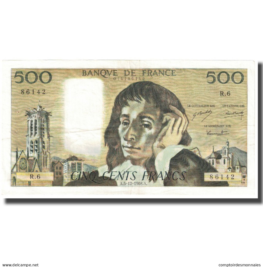 France, 500 Francs, Pascal, 1968, 1968-12-05, SUP, Fayette:71.2, KM:156a - 500 F 1968-1993 ''Pascal''