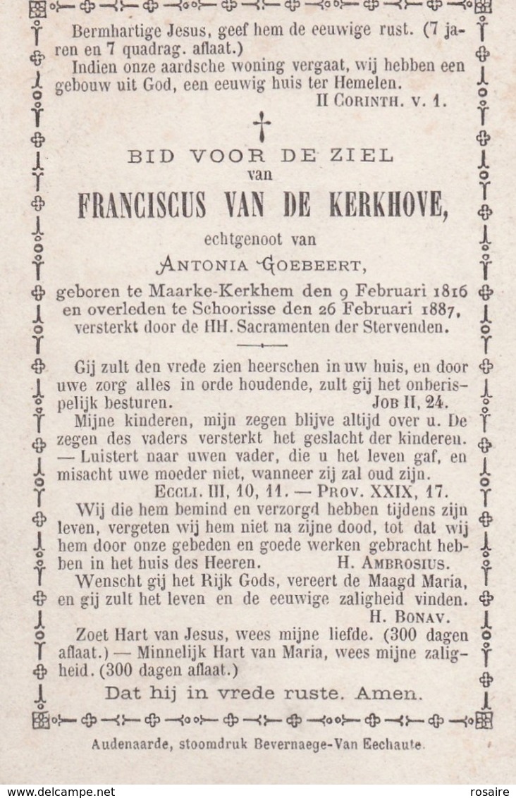 Franciscus Van De Kerkhove-maarke-kerkhem 1816-schoorisse 1887 - Images Religieuses