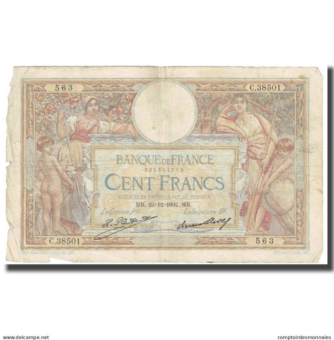 France, 100 Francs, Luc Olivier Merson, 1932, 1932-12-29, TB, Fayette:24.11 - 100 F 1908-1939 ''Luc Olivier Merson''