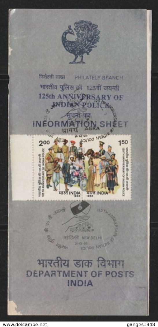 India  1986  125th Annyversary Of Indian Police  2v  Stamped  First Day  Information Sheet  # 21849  D Inde - Police - Gendarmerie