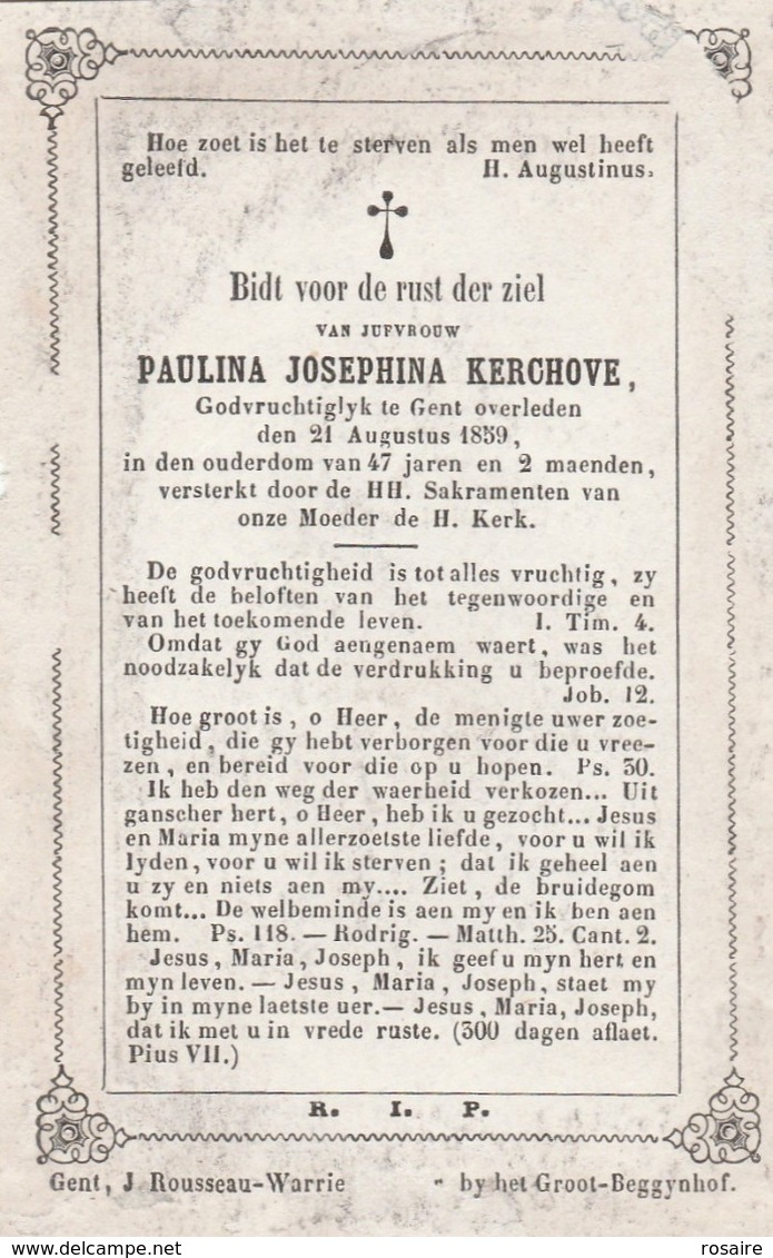 Paulina Josephina Kerchove-gent 1859-kale Vlekken Voorkant,zie Scan - Images Religieuses