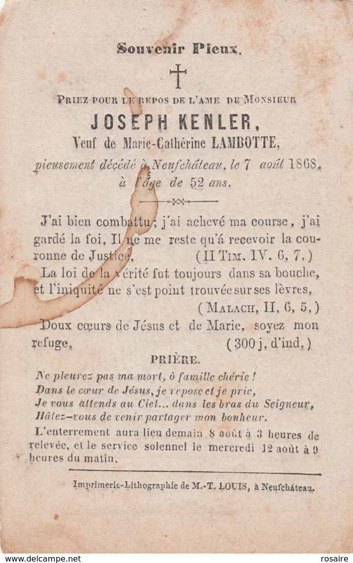 Joseph Kenler-neufchateau 1868 - Images Religieuses