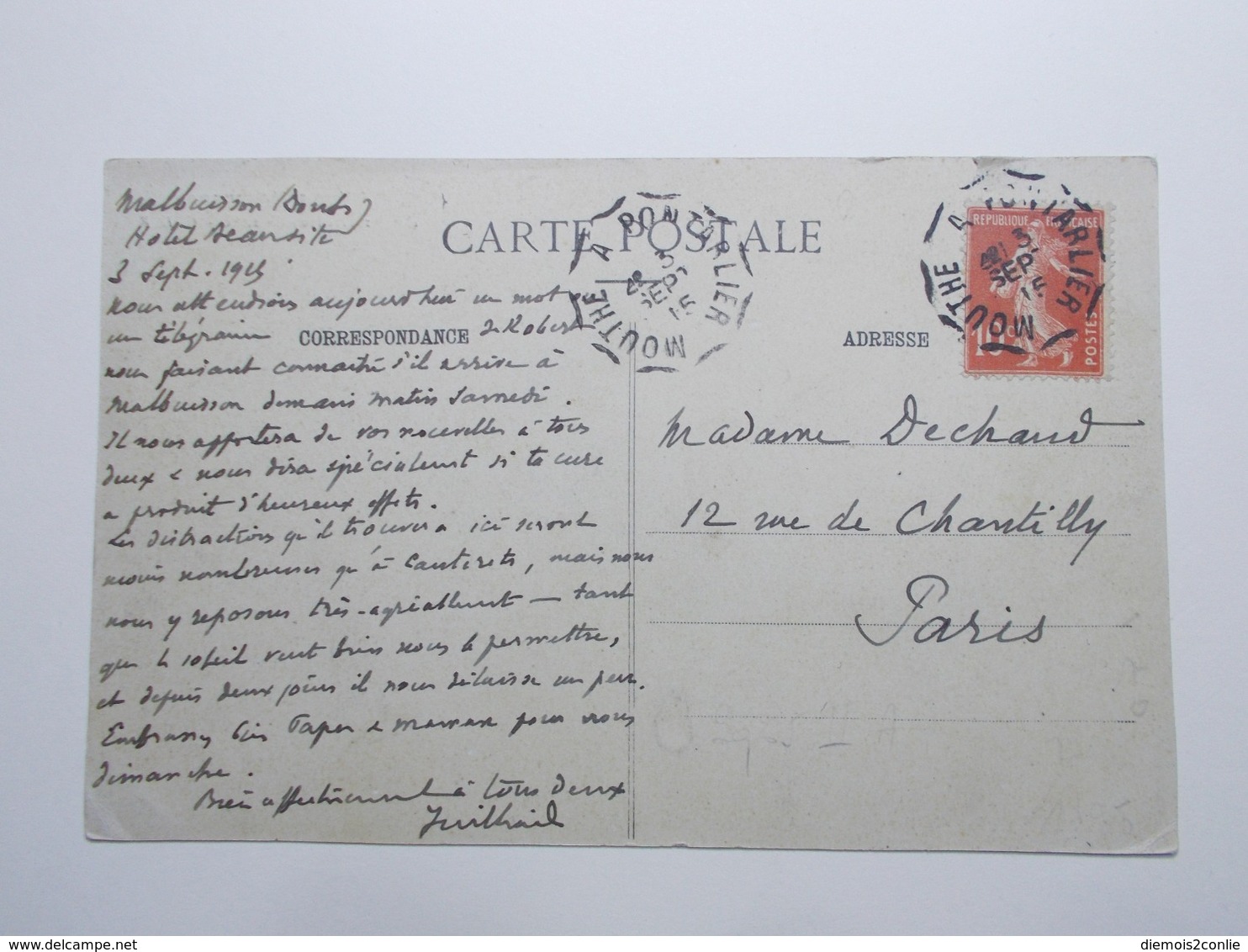 Marcophilie - Lettre Enveloppe Obliteration - Convoyeur Mouthe à Pontarlier - 1915 (2476) - 1877-1920: Période Semi Moderne