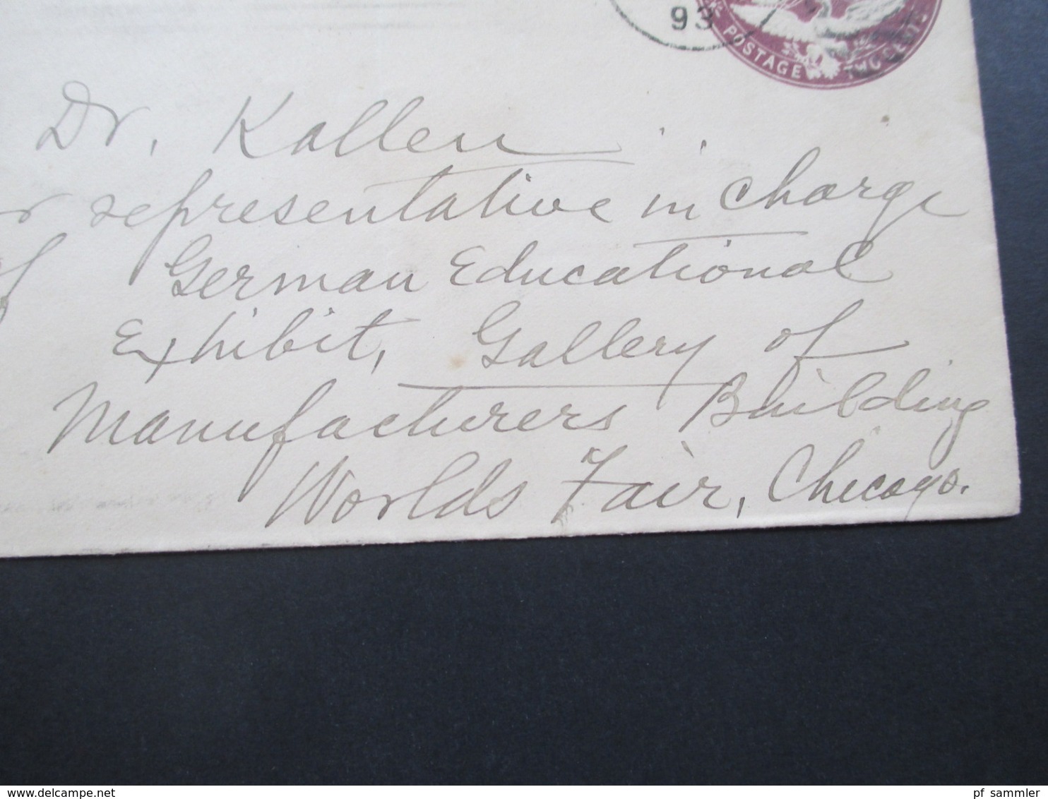 USA 1893 GA Representative In Charge Of German Educational Exhibit Stempel World's Fair Station Weltausstellung Chicago - Covers & Documents