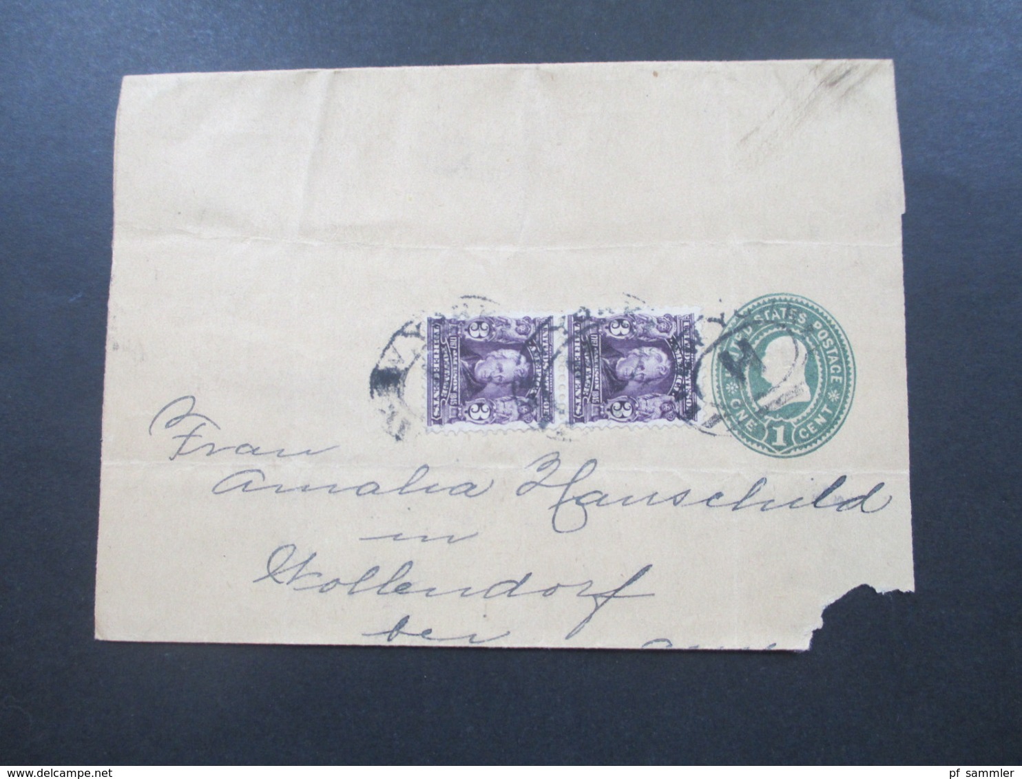 USA 1902 Streifband Mit 2 Zusatzfrankaturen Nr. 140 Als Senkrechtes Paar Nach Neuwied - Lettres & Documents