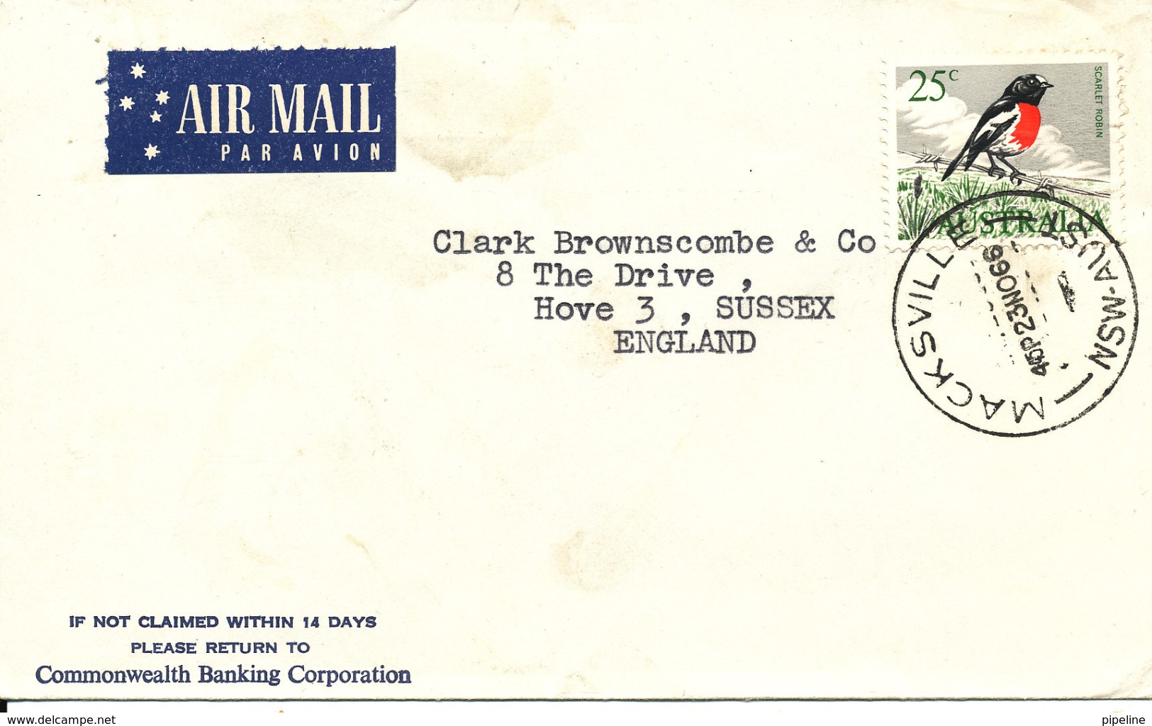 Australia Cover Sent Air Mail To England Macksville 23-11-1966 Single Franked - Lettres & Documents