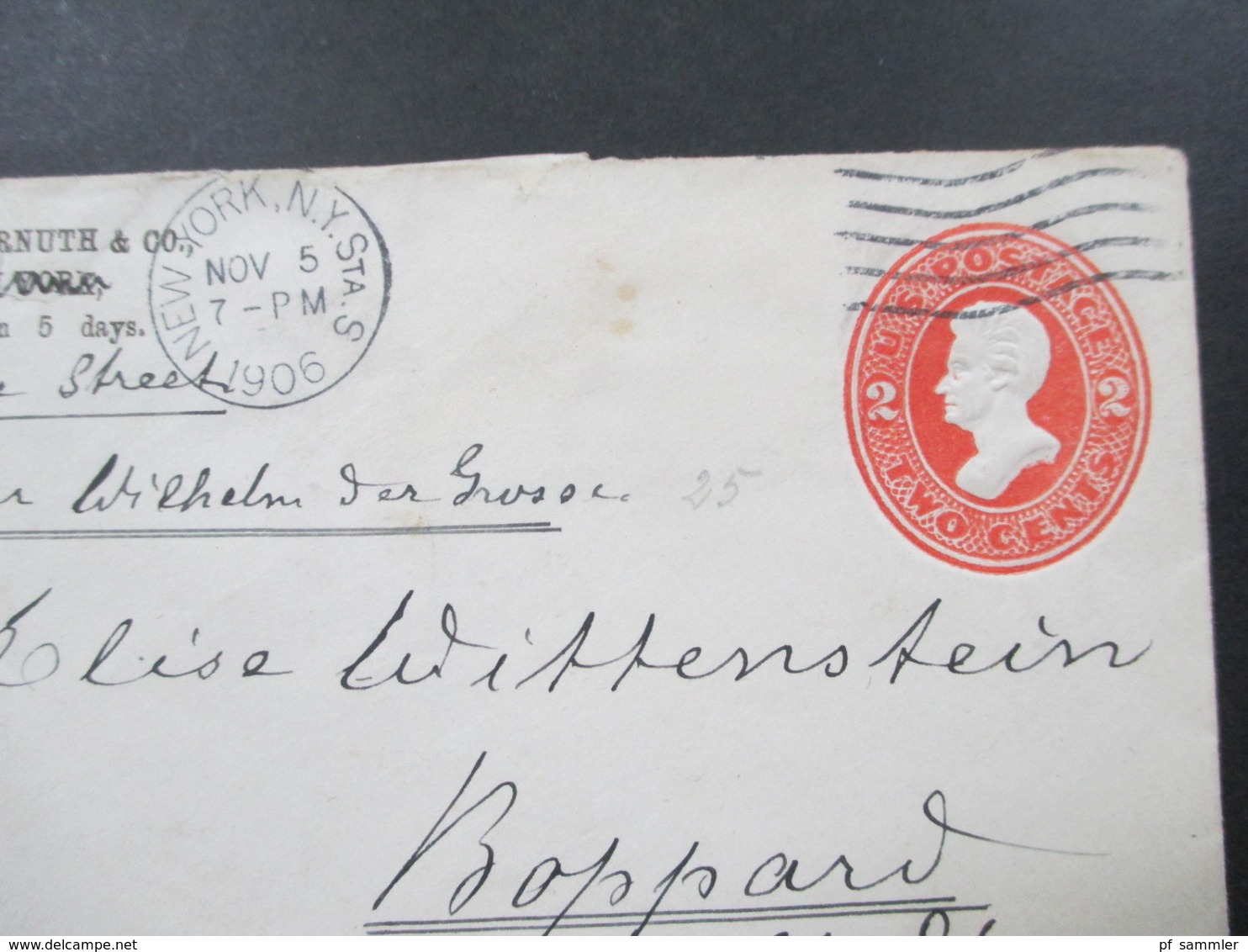 USA 1906 GA Umschlag Schiffspost New York - Boppard Per Steamer Kaiser Wilhelm Dampfer - Storia Postale