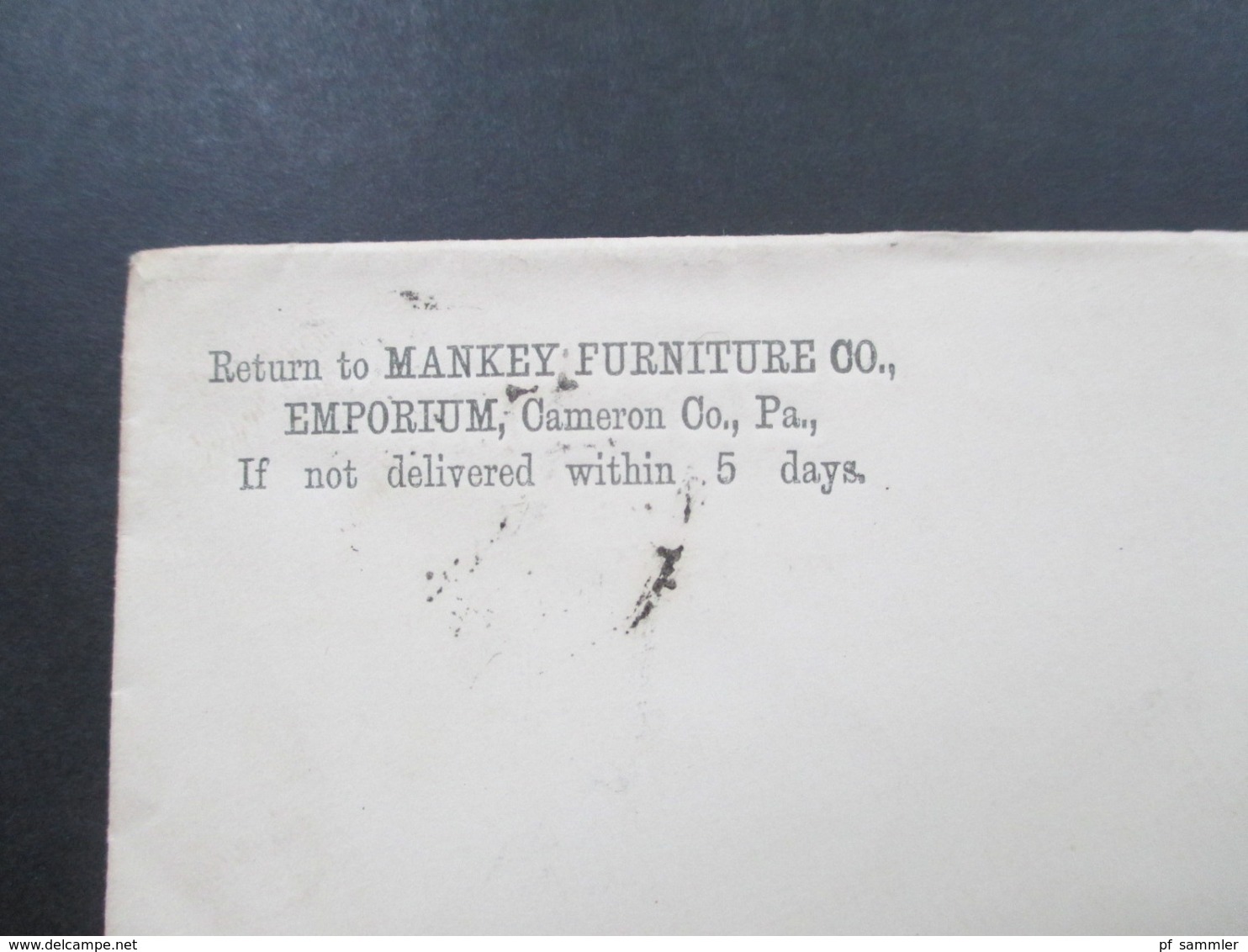 USA 1891 GA Umschlag Emporium Cameron Mankey Furniture Stempel Zahlen Kopfsteher / Verdreht An Postmaster In New Haven - Storia Postale