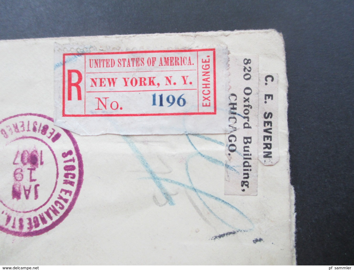 USA 1907 Registered Mail New York Exchange Und Violetter Stp. Stock Exchange Chicagi ILL. Nach Ceylon!! über London - Lettres & Documents