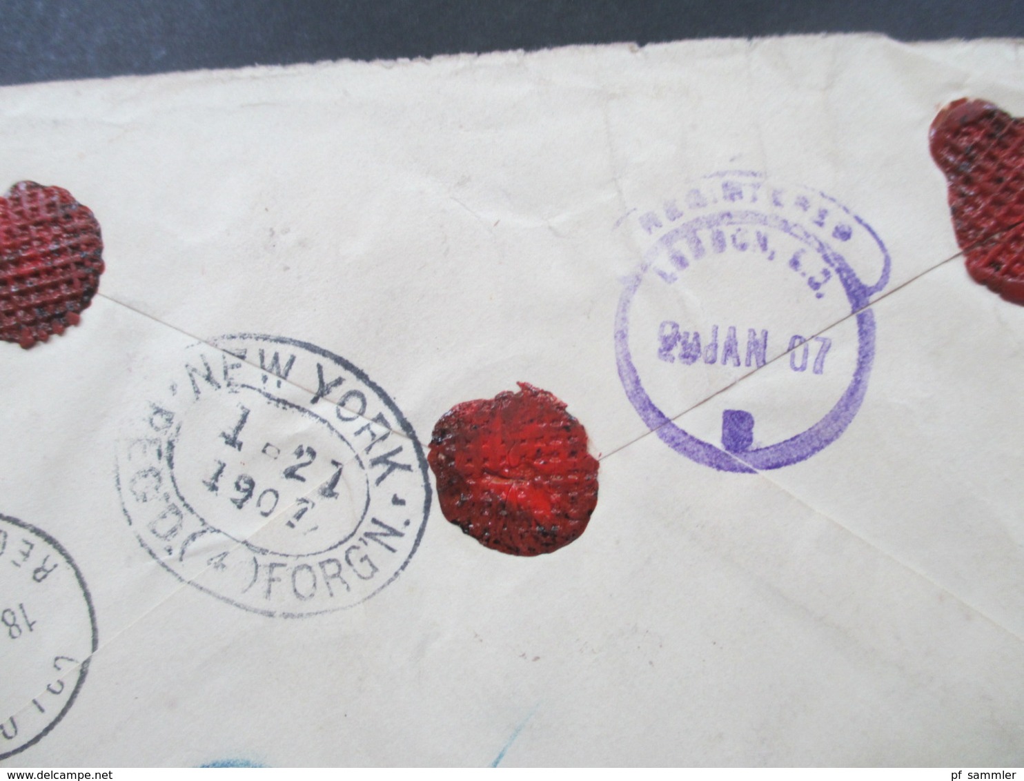 USA 1907 Registered Mail New York Exchange und violetter Stp. Stock Exchange Chicagi ILL. nach Ceylon!! über London