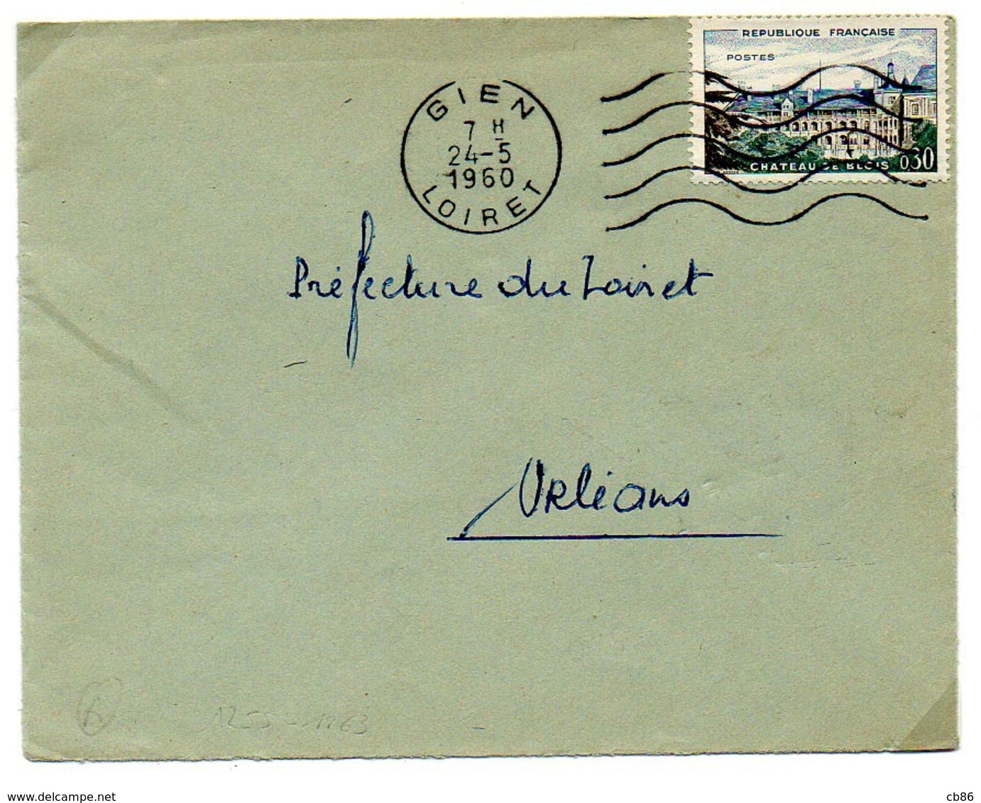 France N° 1255 Y. Et T. Loiret Gien Flamme Muette Du 24/05/1960 - 1961-....