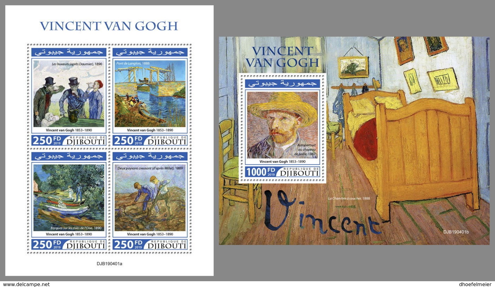 DJIBOUTI 2019 MNH Vincent Van Gogh Paintings Gemälde Peintures M/S+S/S - OFFICIAL ISSUE - DH1935 - Autres & Non Classés