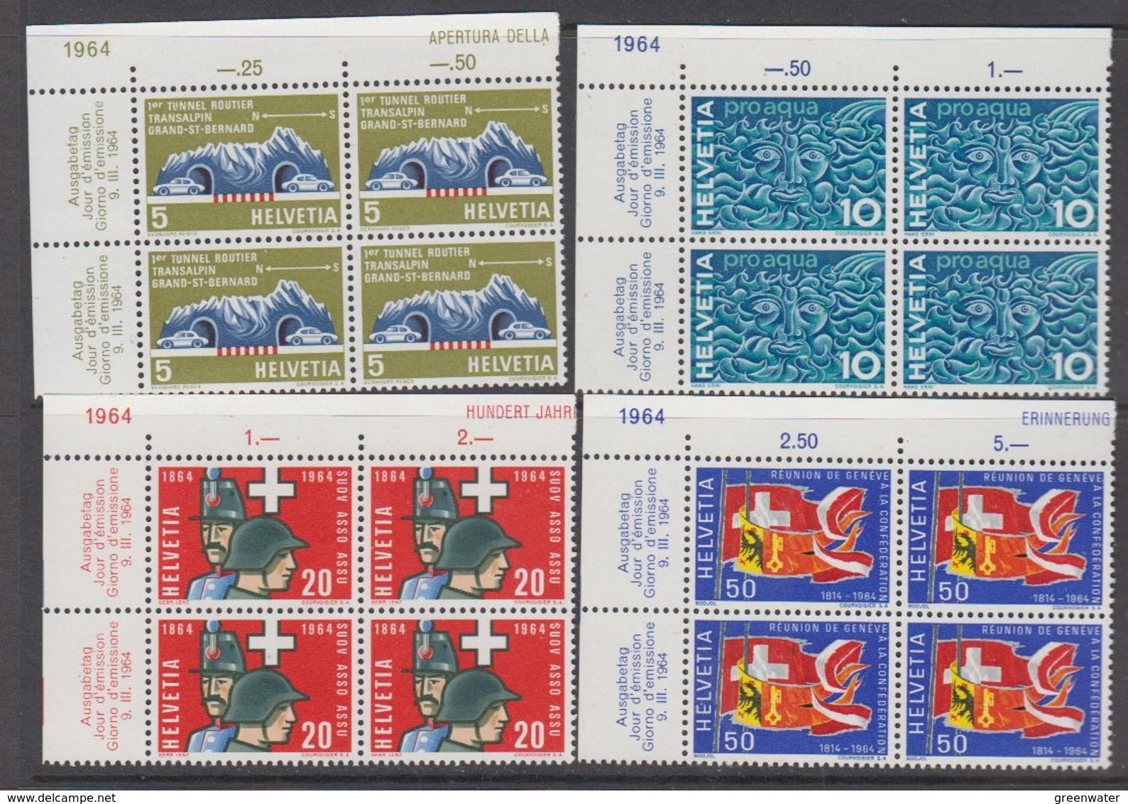 Switzerland 1964 Anniversairies 4v Bl Of 4 (corners) ** Mnh (44442C) - Ongebruikt