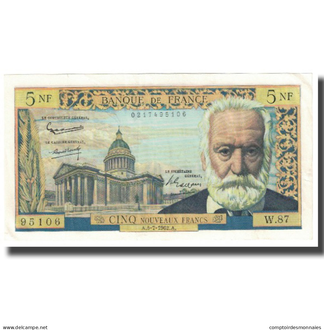 France, 5 Nouveaux Francs, Victor Hugo, 1962, 1962-07-05, SPL, Fayette:56.12 - 5 NF 1959-1965 ''Victor Hugo''