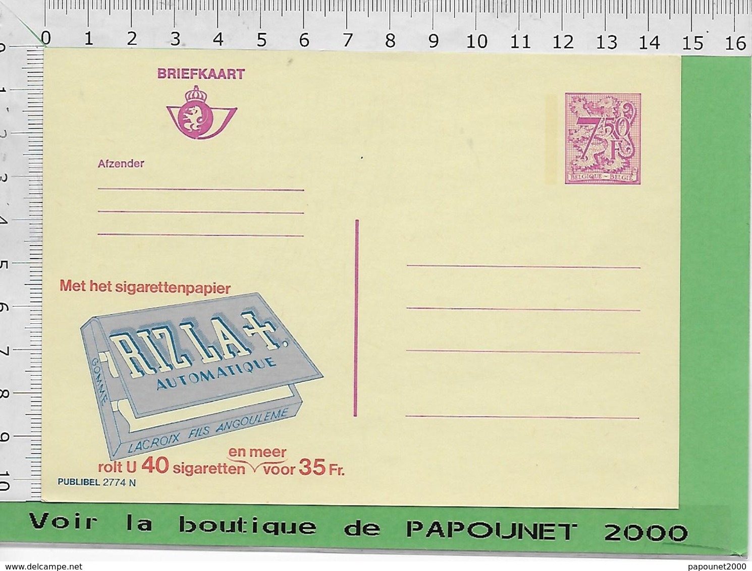 01233 - 03026 - E Be Entiers Postaux Publibel 2774 N RIZLA + - Publibels