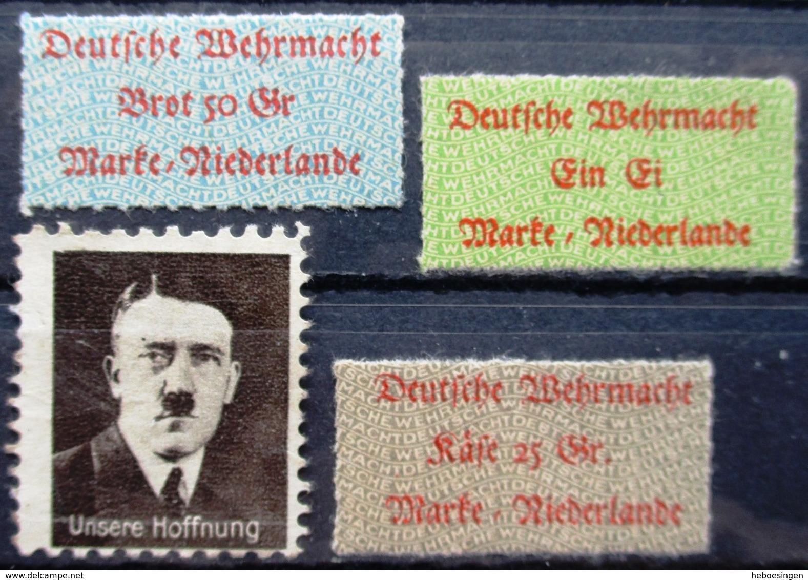 DR Hitler Auf Briefmarke Mit Schnauzbart (Kriegsfälschung ?) + 3 Wehrmachtsaufkleber Lebensmittel Für Niederlande Erh. * - Other & Unclassified