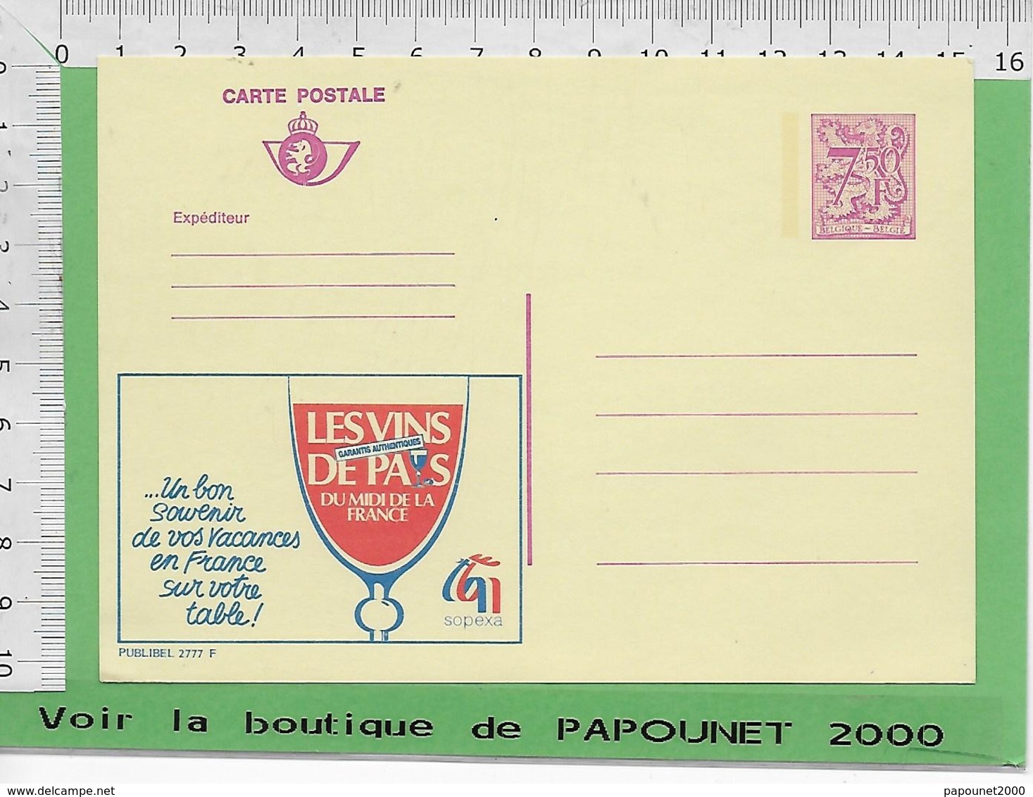 01239 - 03026 - E Be Entiers Postaux Publibel 2777 F LES VINS DE PAYS - Publibels