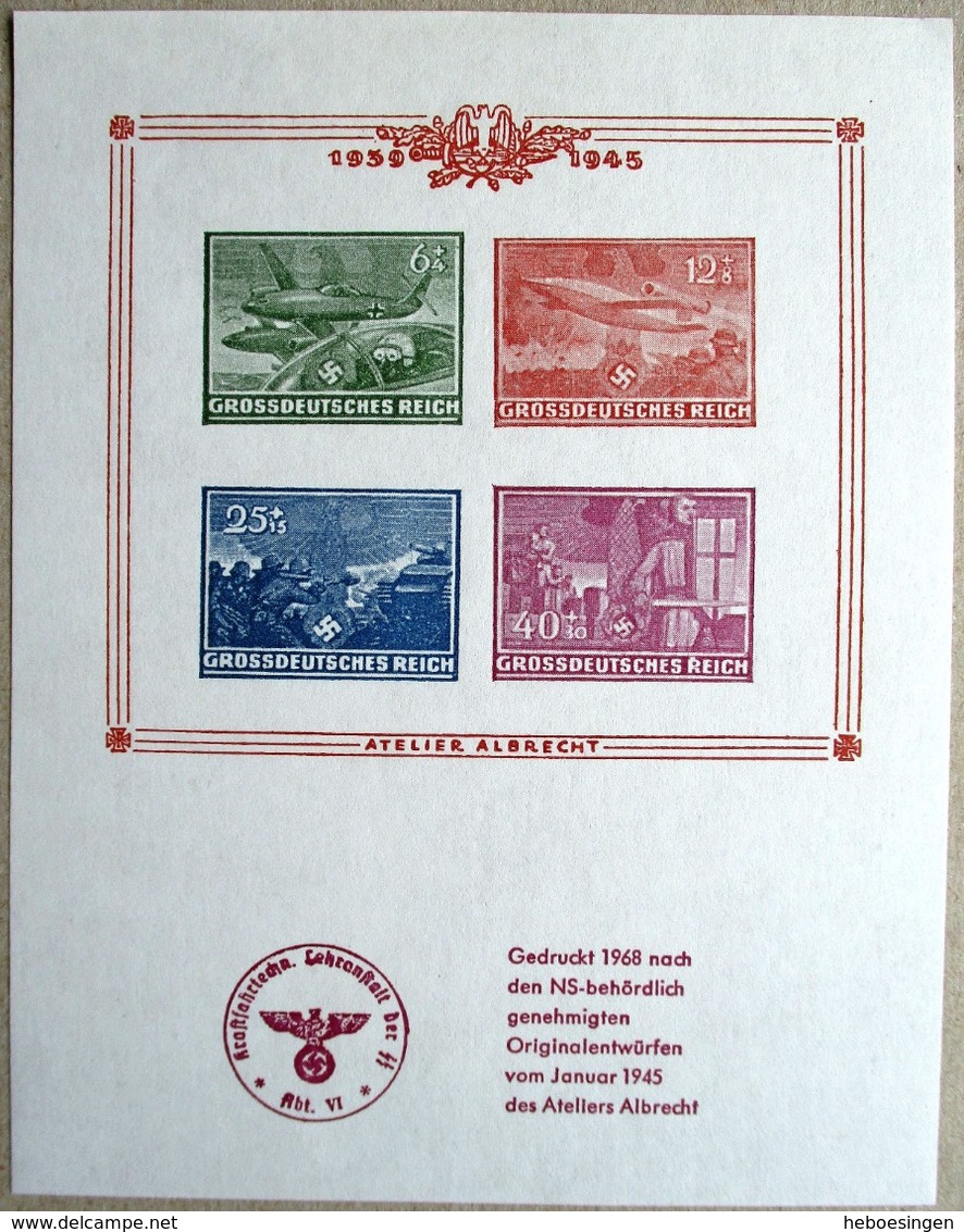 DR Nachdruck 1968 Block Mit 4 Marken Grossdeutsches Reich Vom Atelier Albrecht ** - Sonstige & Ohne Zuordnung