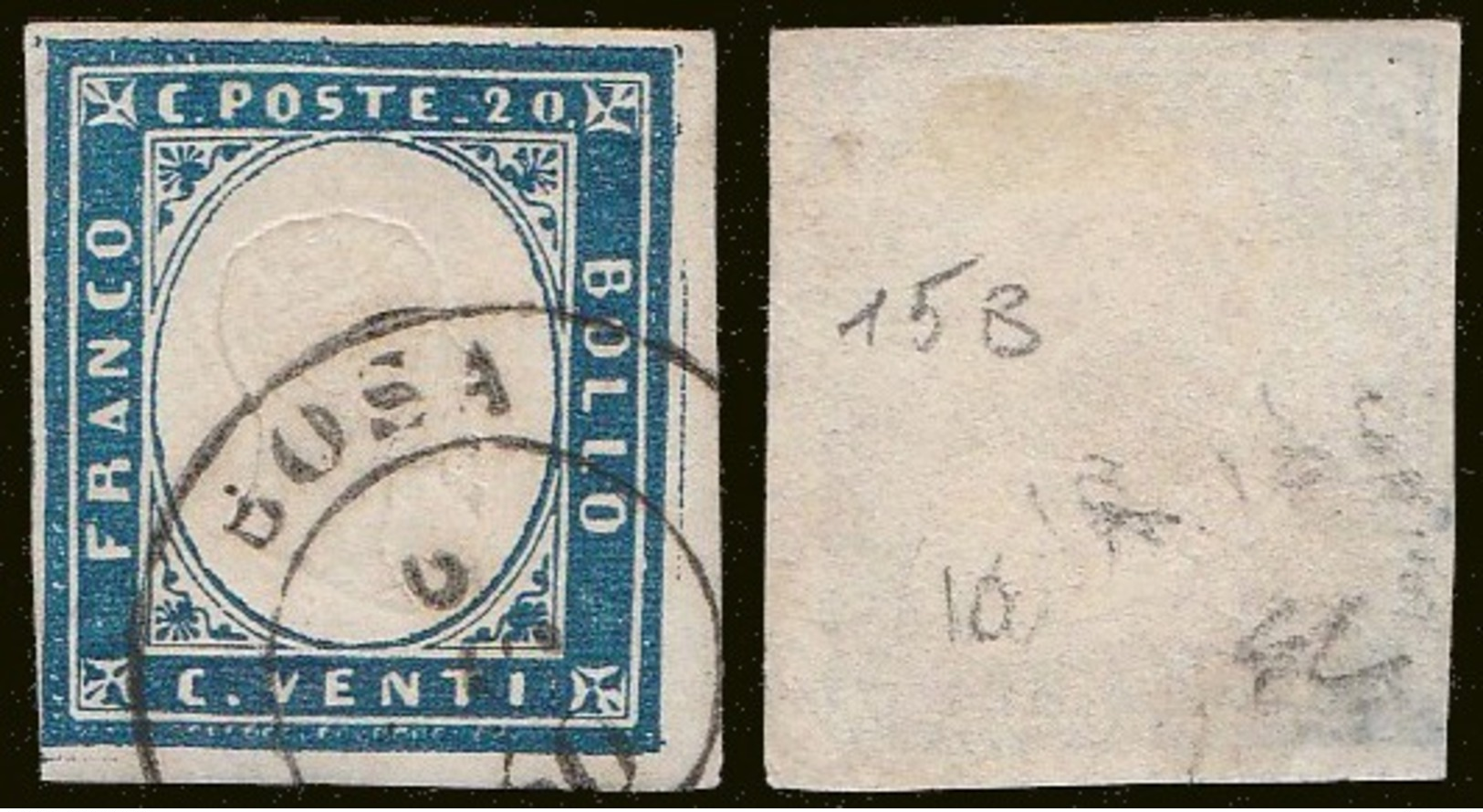 20 Cent (15Ab) Lettera & 20 Cent (15B) Usato: Due Ann. BOSA (p.6) = € 685 - Sardegna