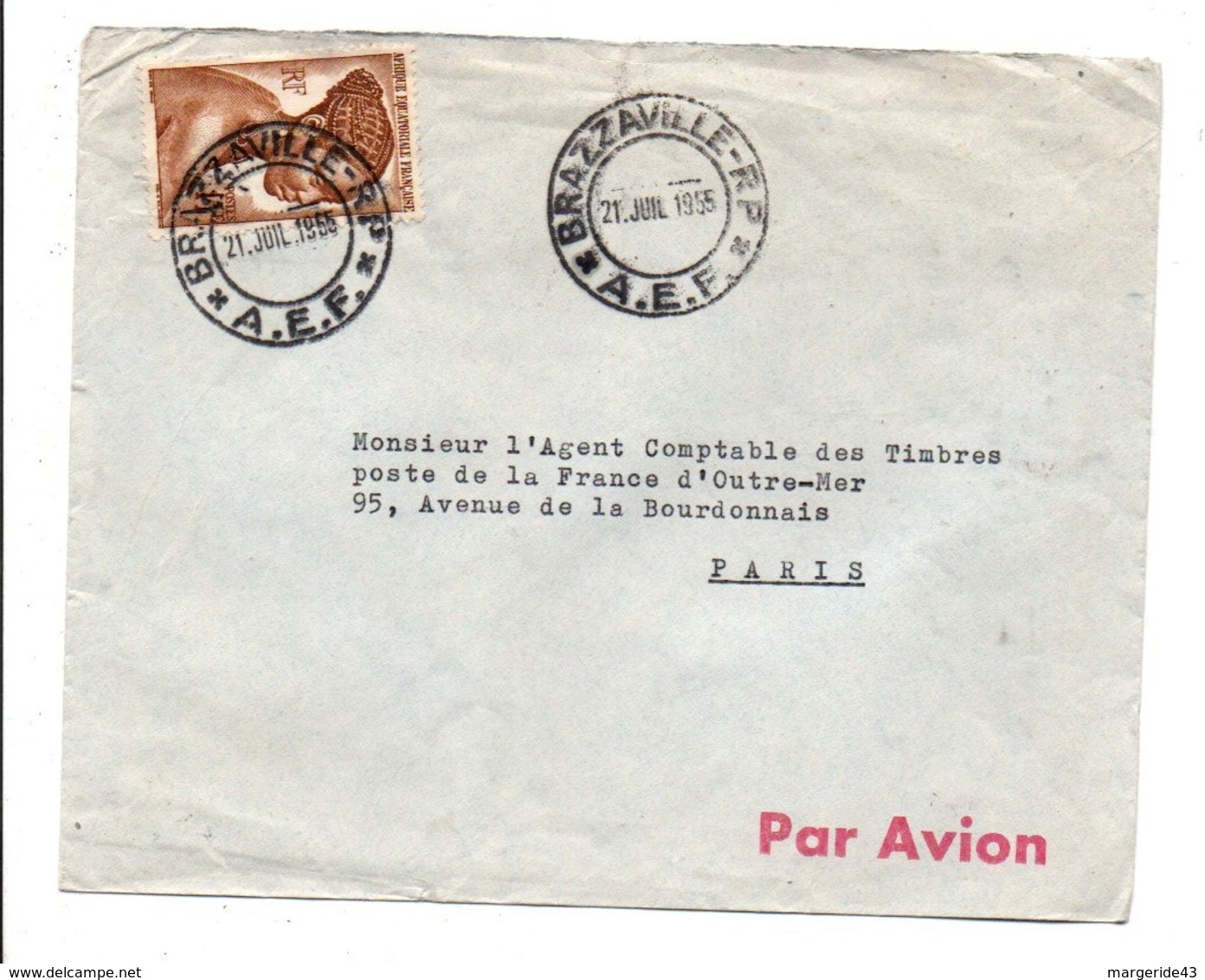 A E F LETTRE DE BRAZZAVILLE POUR LA FRANCE 1955 - Cartas & Documentos