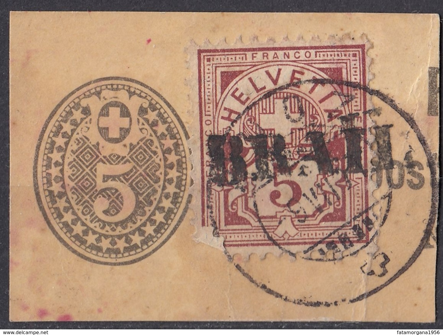 HELVETIA - SUISSE - SVIZZERA - 1882 - Yvert 65 Obliterato Su Frammento Di Interop Postale Da 5 Centesimi. - Usati