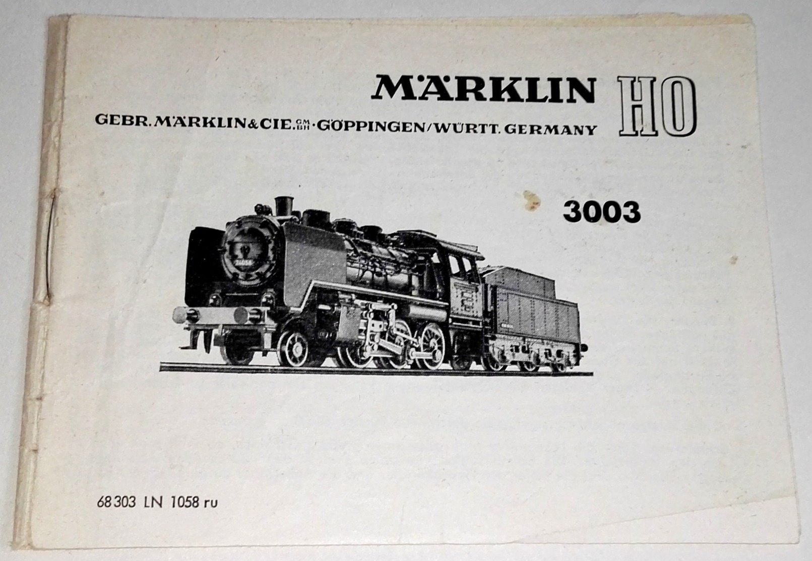 Mode D'emploi Locomotive MÄRKLIN HO 3003 Pour Trains De Voyageurs - Altri & Non Classificati