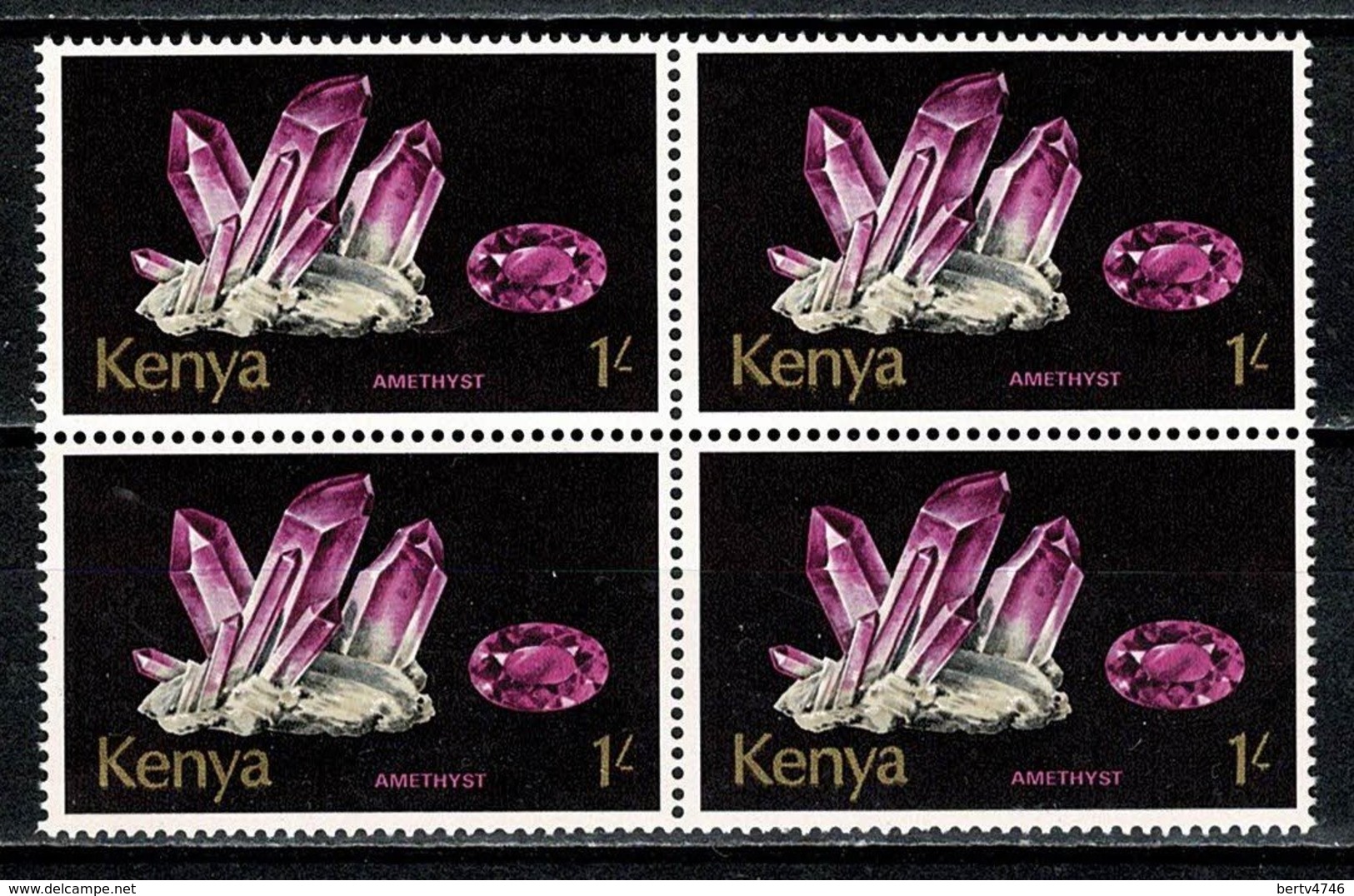 Kenya 1977   Yv 4 X 102**, Mi 4 X 103**, 1 Shilling  Minerals - Amethyst  MNH - Kenia (1963-...)