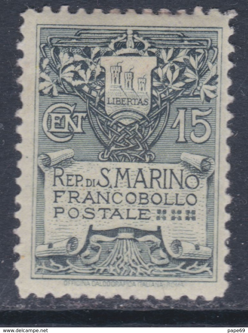 Saint-Marin N° 48 X  Armoiries  : 15 C. Ardoise Trace De Charnière Sinon TB - Used Stamps