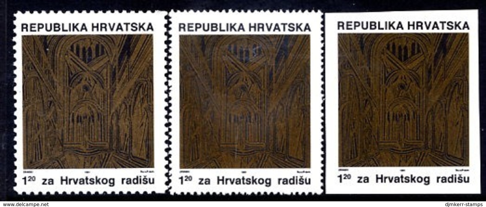 CROATIA 1991 Obligatory Tax: Zagreb Cathedral Three Different Perforations MNH / **.  Michel ZZM 8A,B,C - Croazia