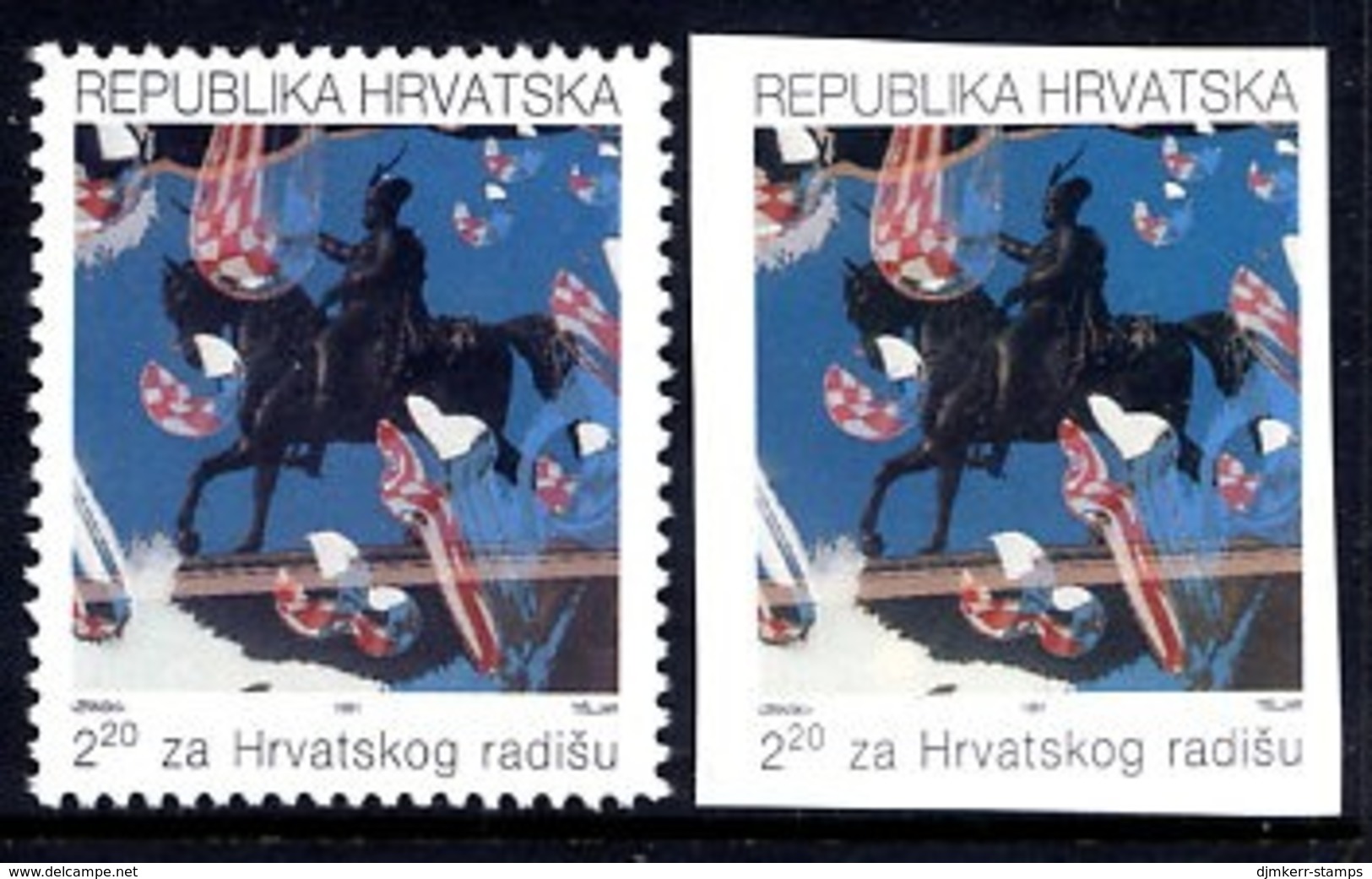 CROATIA 1991 Obligatory Tax: Jelacic Statue Perforated And Imperforate  MNH / **.  Michel ZZM 13A,B - Croatie