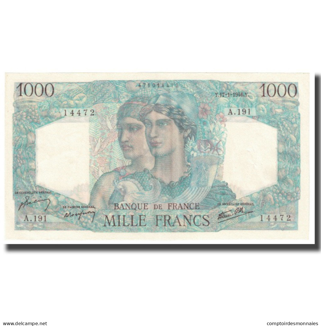 France, 1000 Francs, 1946, 1946-01-17, SPL, Fayette:41.10, KM:130a - 1 000 F 1927-1940 ''Cérès Et Mercure''