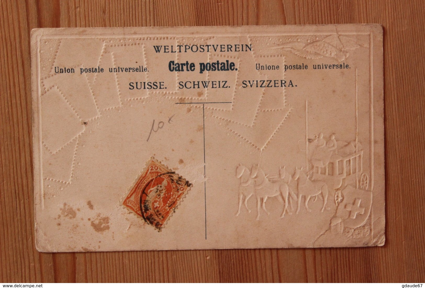 CARTE SUISSE REPRESENTATION DE TIMBRES HELVETIA - DILLIGENCE / COURRIER / ATTELAGE - Sent