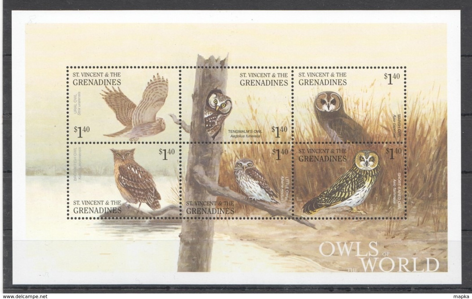 X547 ST.VINCENT FAUNA BIRDS OWLS OF THE WORLD 1KB MNH - Hiboux & Chouettes