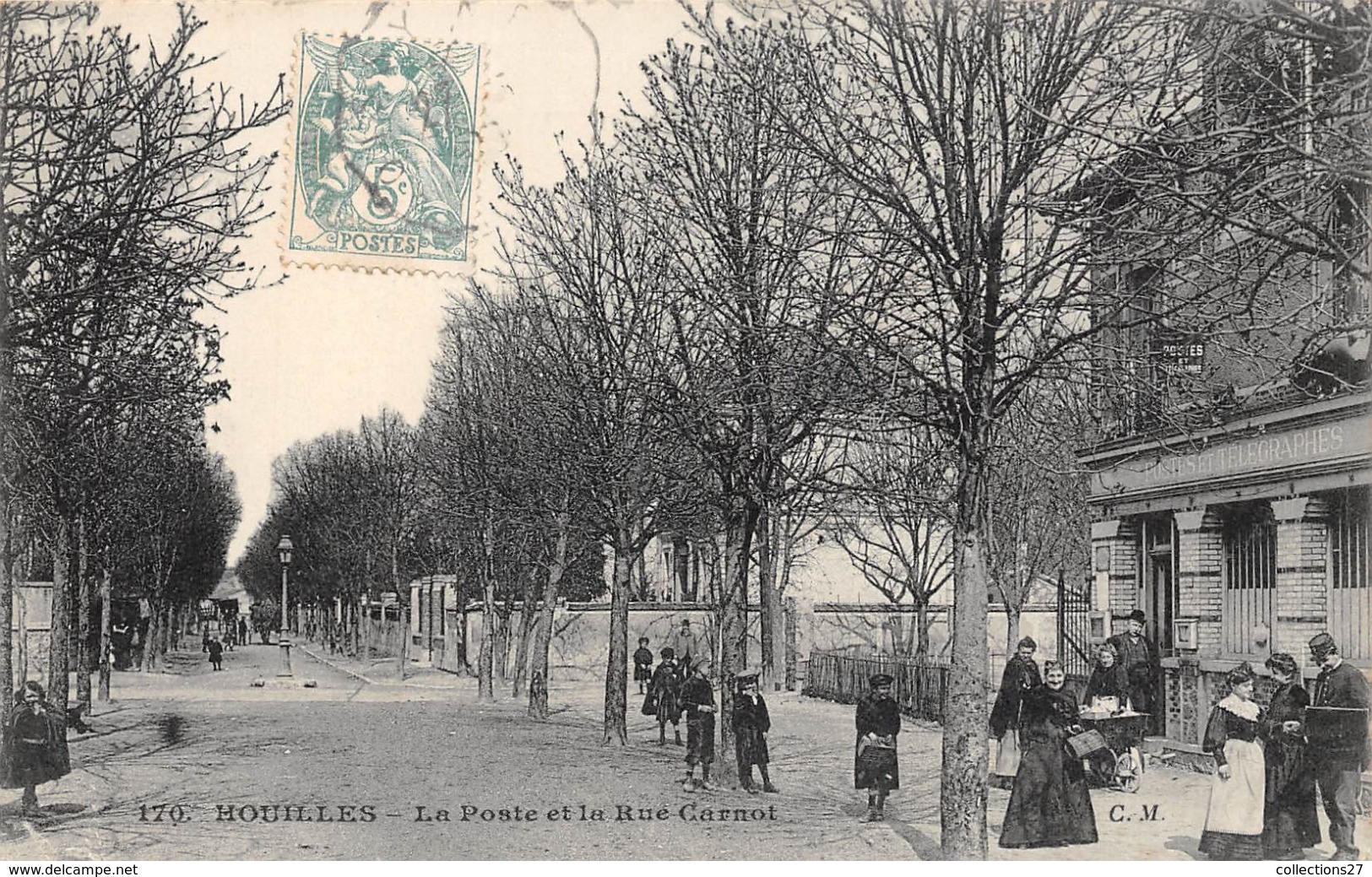 78-HOUILLES- LA POSTE ET LA RUE CARNOT - Houilles