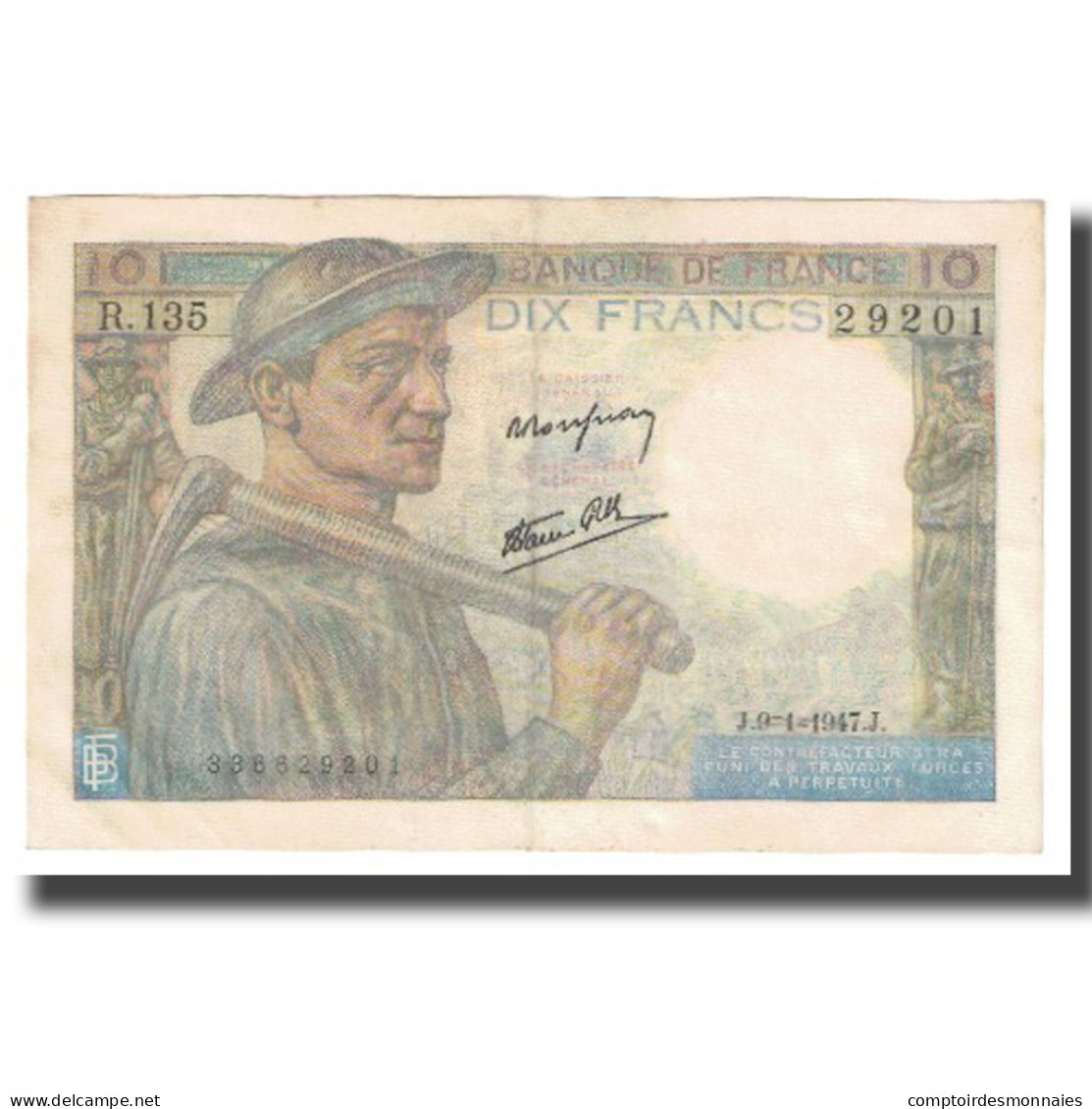 France, 10 Francs, Mineur, 1947, 1947-01-09, SUP, Fayette:8.17, KM:99e - 10 F 1941-1949 ''Mineur''