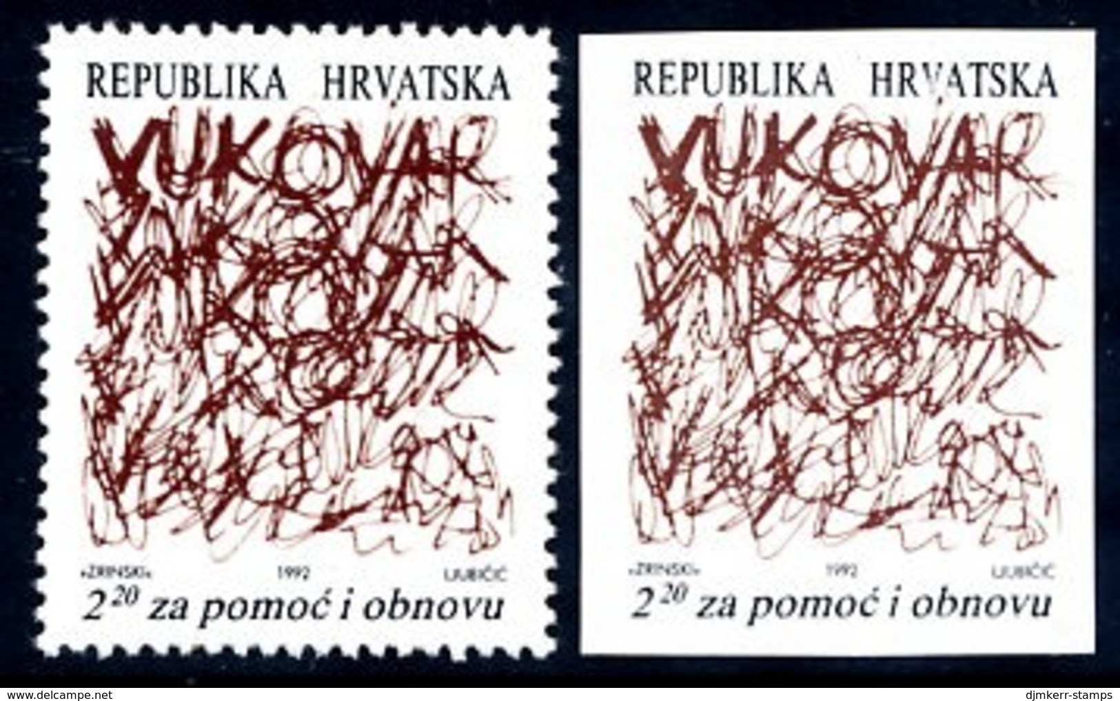CROATIA 1992 Obligatory Tax: Reconstruction Of Vukovar Perforated And Imperforate  MNH / **  Michel ZZM 20A,B - Croatie