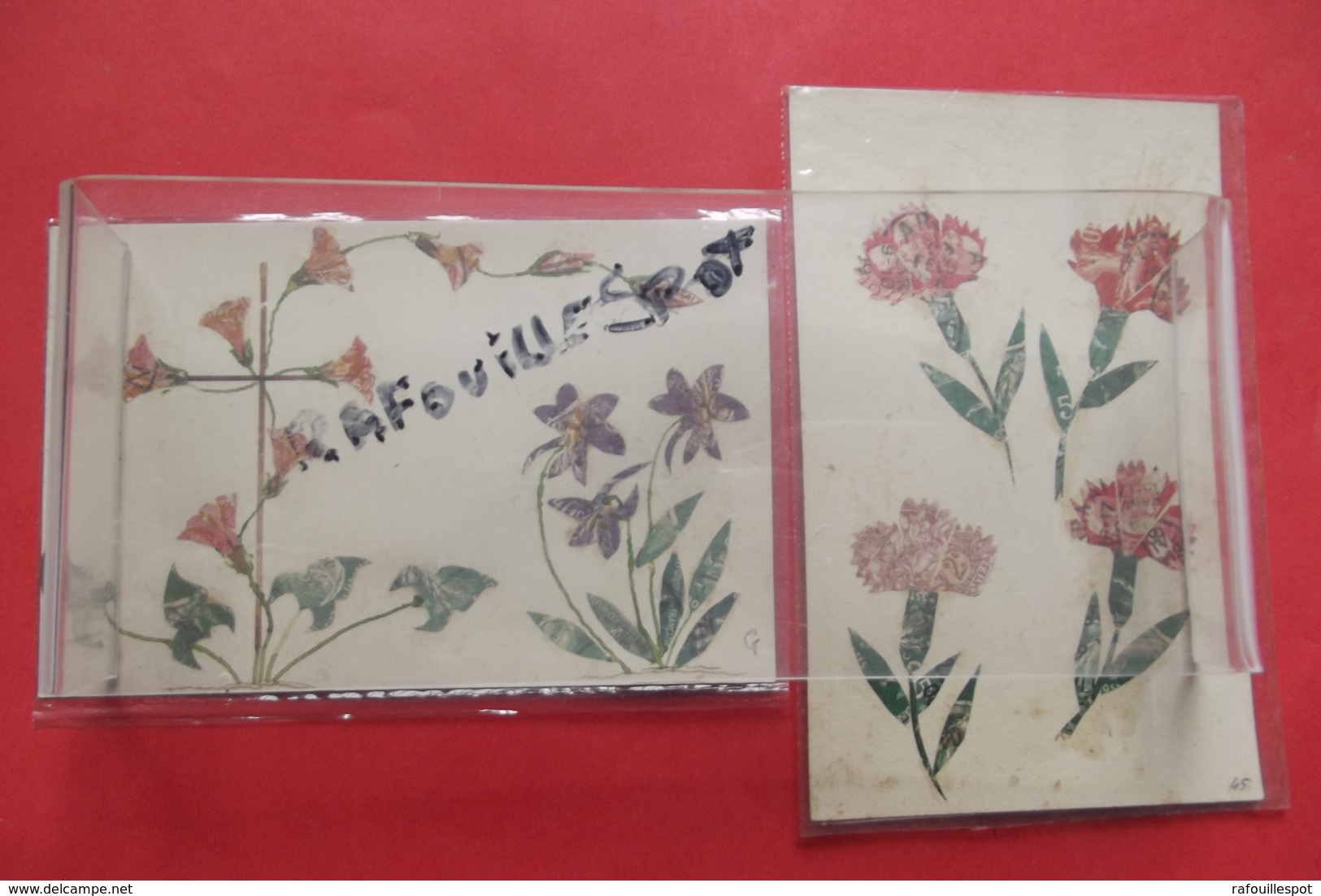 Cp Fleurs Decoupage Timbres Lot 2 Cartes - Postal Services